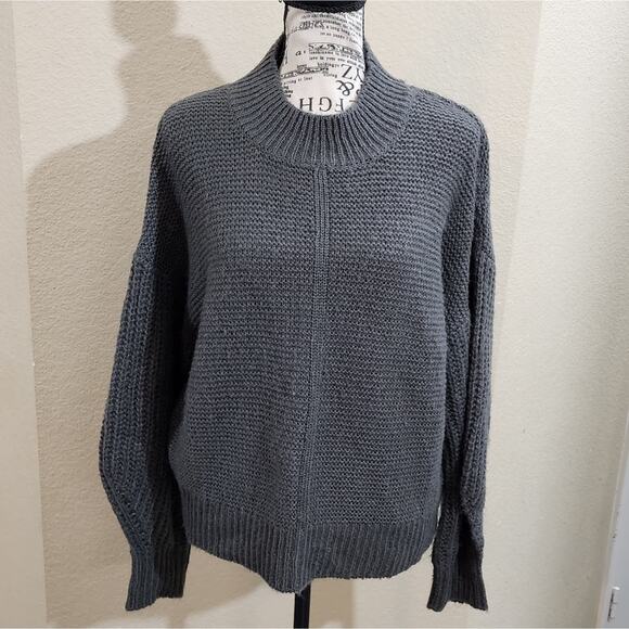 ELODIE Grey cable knit lantern sleeve sweater size XL - Picture 1 of 6